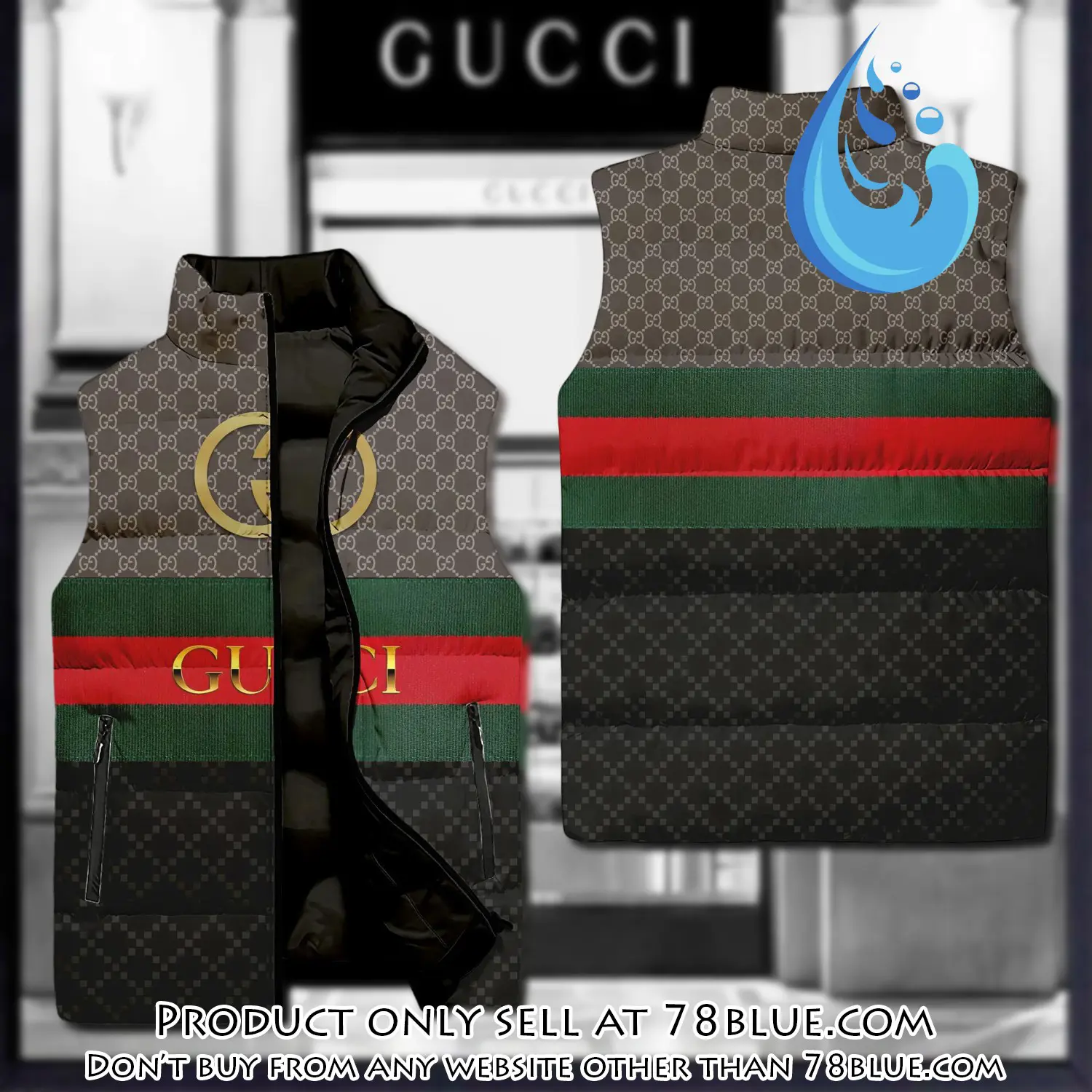 Gucci brown monogram luxury brand 3d sleeveless down jacket 78b1727744